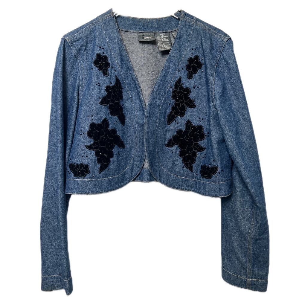 Vntg Y2K Lizwear Petite Liza Claiborne Denim Cropped Jacket - Picture 2 of 9